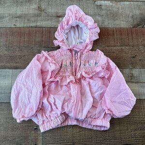 Basic Editions pink ruffle zip up jacket with hood infant 6/9m